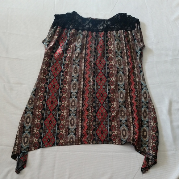 Women's large hippie boho vertical patterned stripe blouse with lace detail on b - Picture 4 of 6